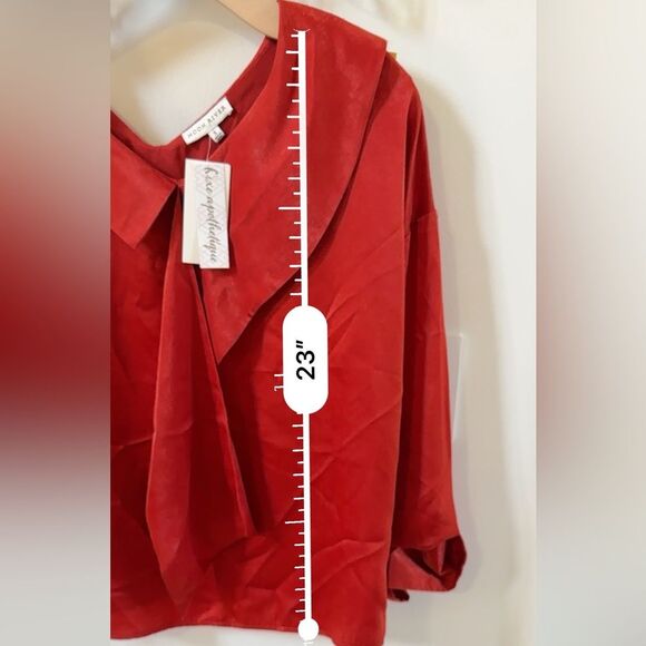 MOON RIVER Drape Satin Long Sleeve Blouse in Geranium S NWT - Picture 6 of 11
